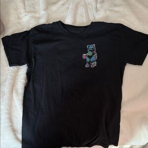 riot society Black Tee with Colorful Bear Graphic